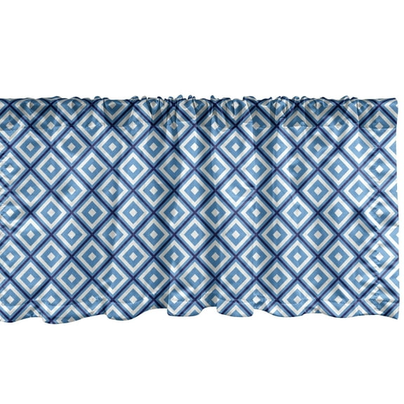 Ambesonne Abstract Window Valance, Geometric Diamond Form, 54" X 12", Navy Sky Blue White