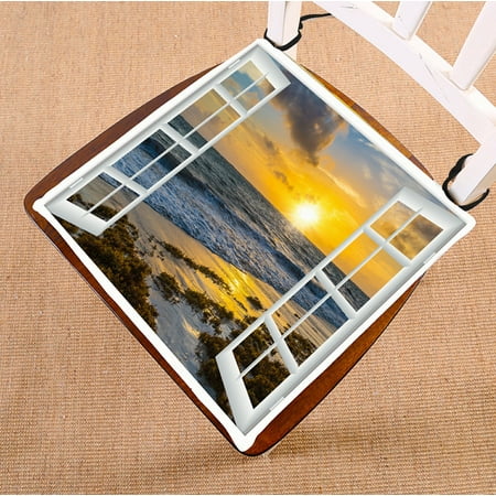

PHFZK Ocean Beach Chair Pad Beautiful Sunset on the Sea View from the Window Seat Cushion Chair Cushion Floor Cushion Two Sides Size 16x16 inches