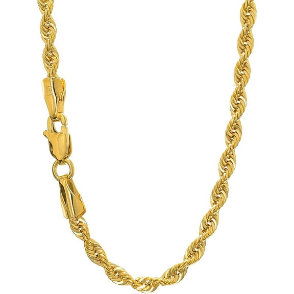 JewelStop 14k Yellow Gold 2.5 mm Light Sparkle Rope Chain Necklace, Lobster Claw Clasp - 16 Inches