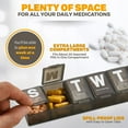 thumbnail image 3 of Weekly Pill Organizer - (Pack of 3) Extra Large Vitamin Container with Jumbo Easy to Read Letters, BPA Free - Daily Travel 7 Day Medication Pill Box Case, (Black), 3 of 9