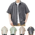 thumbnail image 4 of WREESH Men's Casual Button Down Shirts Solid Color Loose Short Sleeve Shirt Jackets for Men's Everyday Wear Beige, 4 of 5