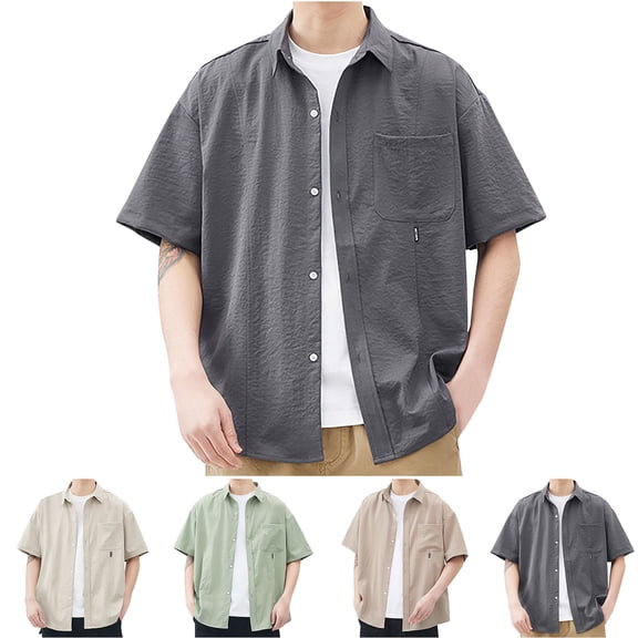 cllios Mens Button Down Guayabera Shirts Short Sleeve Cuban Casual Summer Linen Shirt Beach Hippie Wedding Tops with Pocket