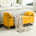 thumbnail image 4 of Upholstered Flip-Top Storage Bench Button Tufted with Pillows Golden Base for Home Bedroom Yellow, 4 of 7