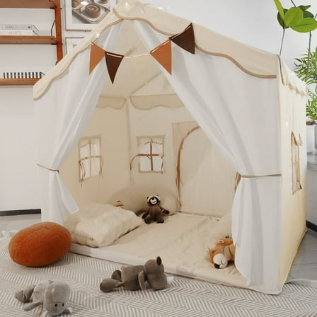 DEWINNER Large Kids Play Tent With Lights And Padded Mat, Princess Tents Castle Indoor & Outdoor, Kids Playhouse Tent For Children Boys Girls