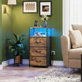 thumbnail image 7 of Nightstand with Charging Station, LED Night Stand with 3 Fabric Drawers and Storage Shelf, Bedside Table with USB Ports and Outlets for Bedroom, Rustic Brown, 7 of 7