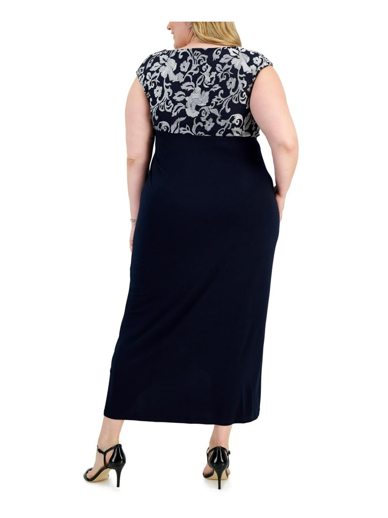 Connected Apparel Womens Plus Faux Wrap Long Evening Dress