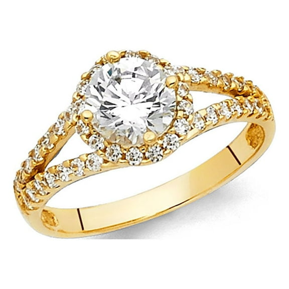 14k Yellow Gold Halo CZ Engagement Ring Anniversary Illusion CZ Band Two Row Side Stones Size 7