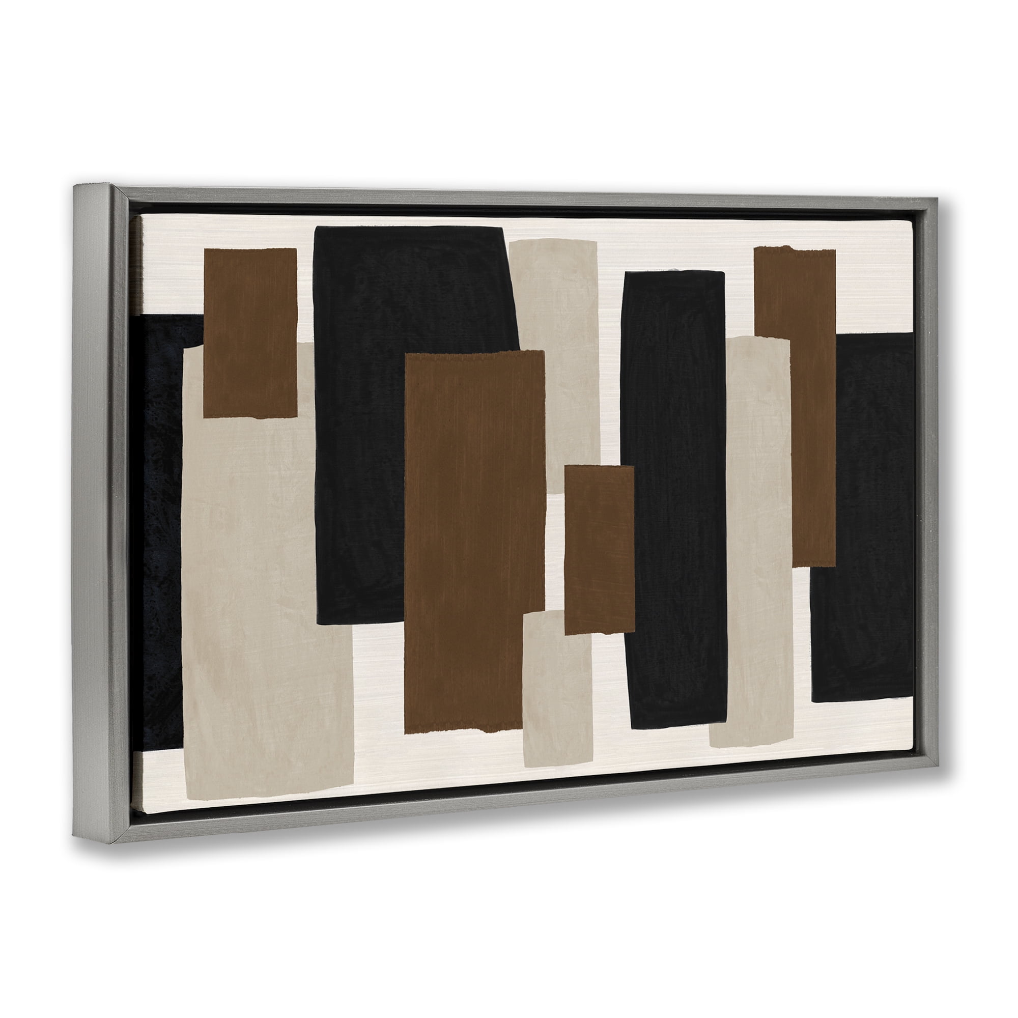 Stupell Industries Minimal Vertical Blocks in Earth Tones Gray Framed Floater Canvas Wall Art, design by Janet Tava