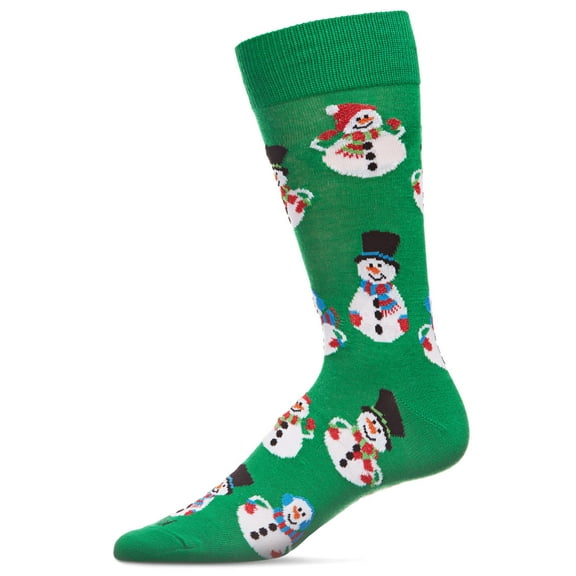 MeMoi Men's Jolly Holiday Happy Snowmen Novelty Crew Socks - Mens - Male, 10-13, Green