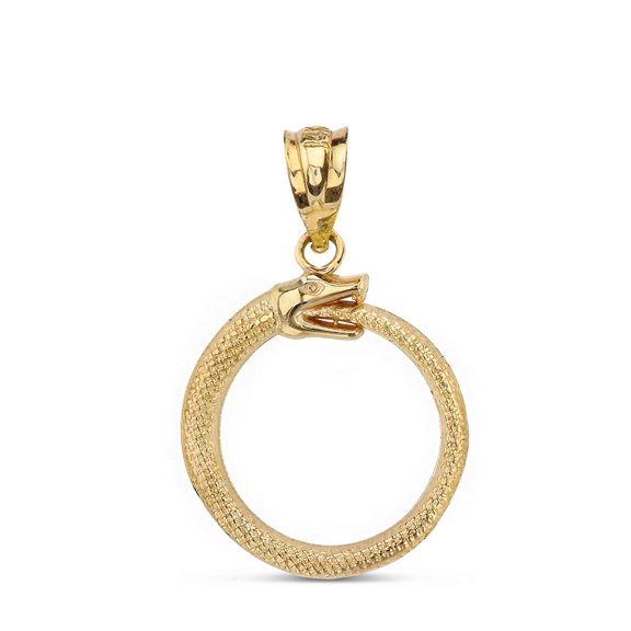 Solid Gold Textured Ouroboros Snake (10K Yellow Gold, Pendant)