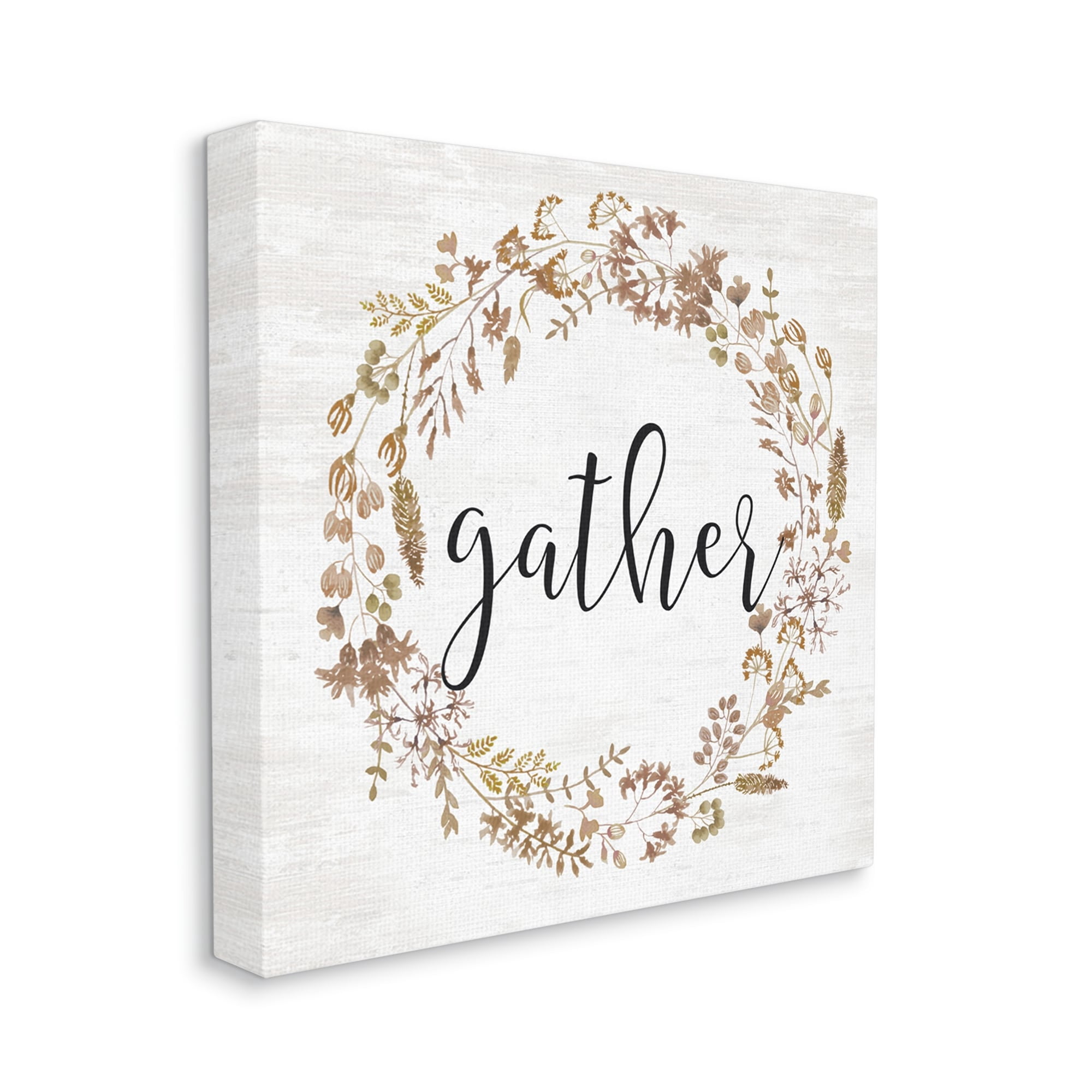 Rustic Gather Script Delicate Floral Botanicals Wreath Botanical & Floral Graphic Art Gallery-Wrapped Canvas Print Wall Art
