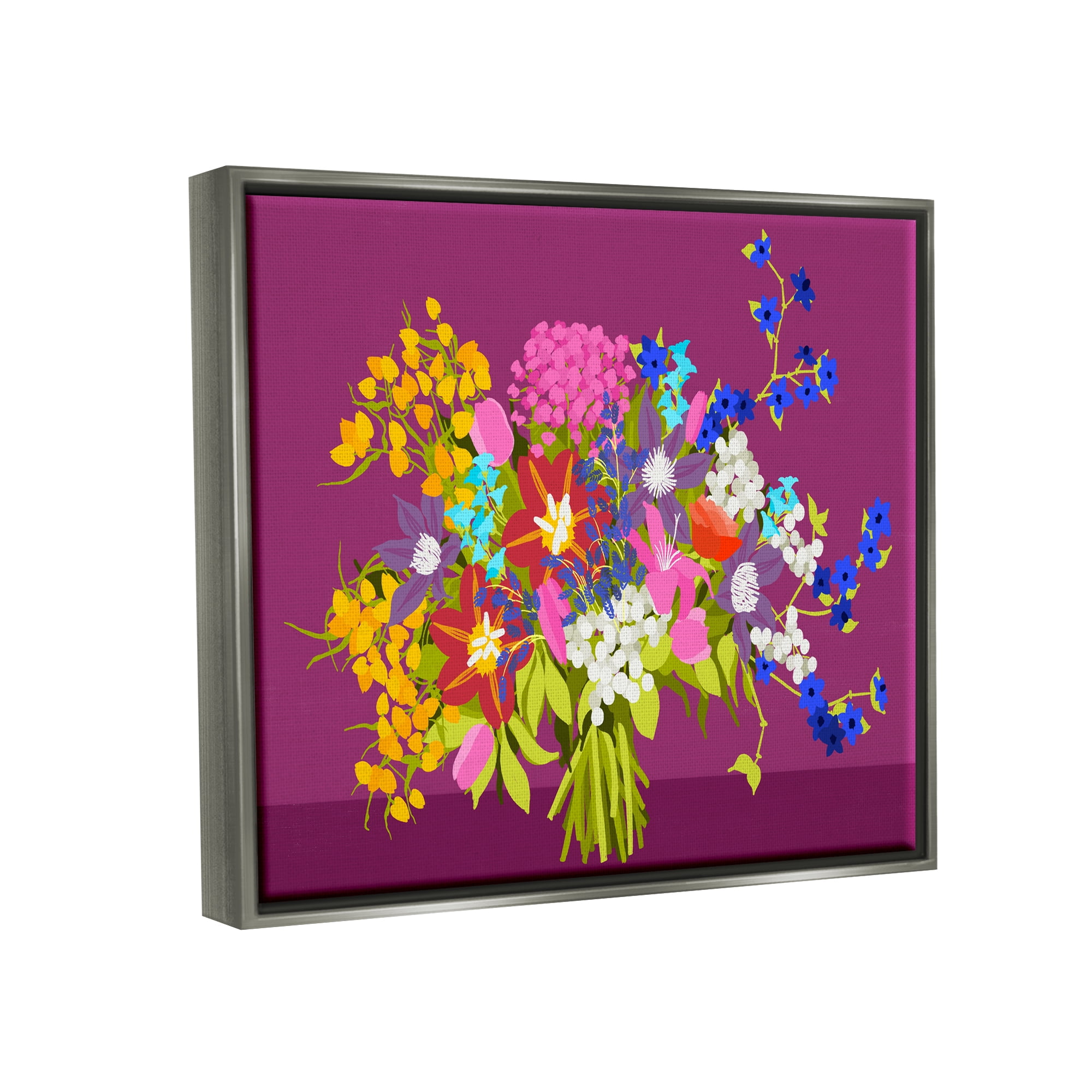 Stupell Industries Mixed Florals on Purple Botanical & Floral Painting Gray Floater Framed Canvas Art Print Wall Art, 31 x 25
