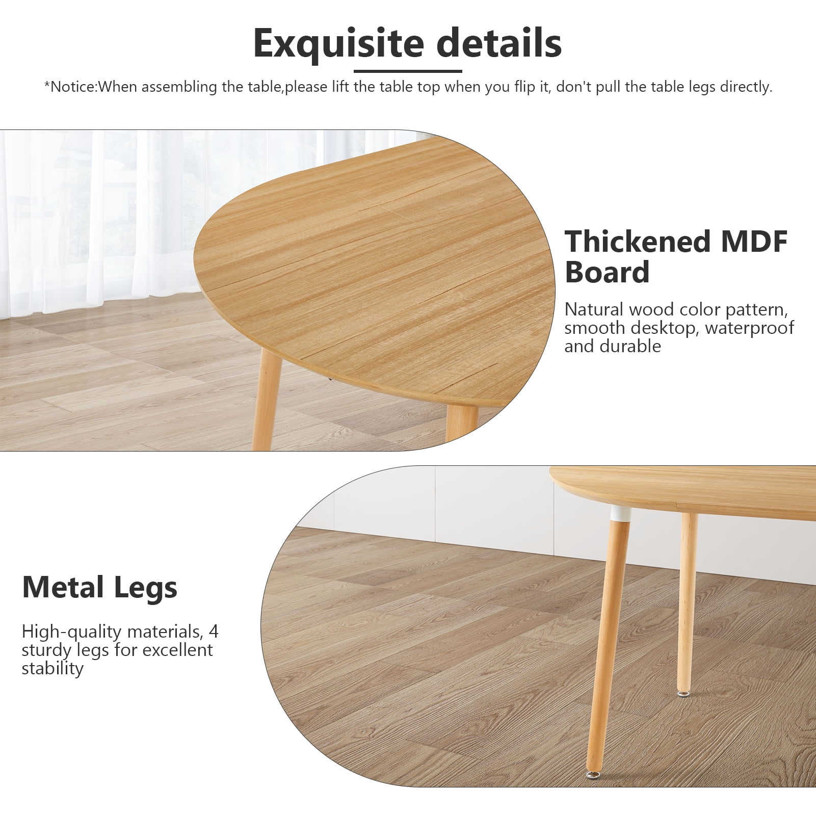 Lecut Expandable Dining Table, 39.3" Round Table to 70.8" Oval Dining Table, Wooden Farmhouse Kitchen Table with MDF Top, 4-8 Person Oak Dining Table for Home, Office