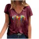 thumbnail image 2 of Fiudx Ofertas Flash Del Día Mujer Verano Sexy Cuello En V Estampado Degradado Regular Mujer Manga Corta, 2 of 4