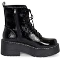 thumbnail image 4 of Chariot & Co Pure presents Women's Chunky Lug Sole Combat Lace-Up Fashion Ankle Boots with Side Zipper(Black Patent, 9), 4 of 7
