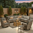 thumbnail image 3 of Ovios Outdoor Coffee Table Wicker Patio Furniture Set Rattan Side Tea Tables with Glass Top for Backyard, 3 of 3