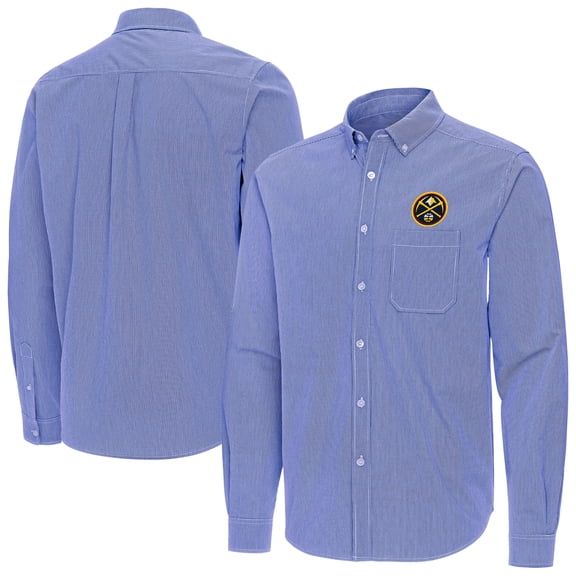 Men's Antigua Blue Denver Nuggets Porter Woven Long Sleeve Button-Down Shirt