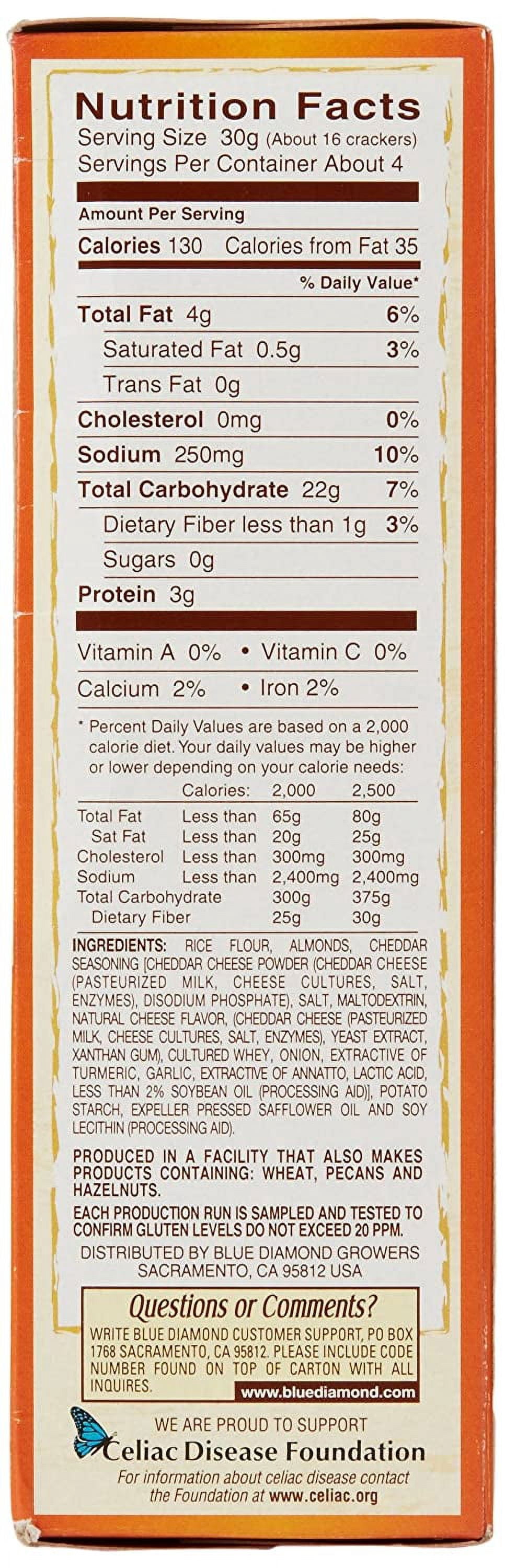 Blue Diamond Almond Nut-Thins Nut & Rice Cracker Snacks Cheddar Cheese 4.25 oz Pack of 3