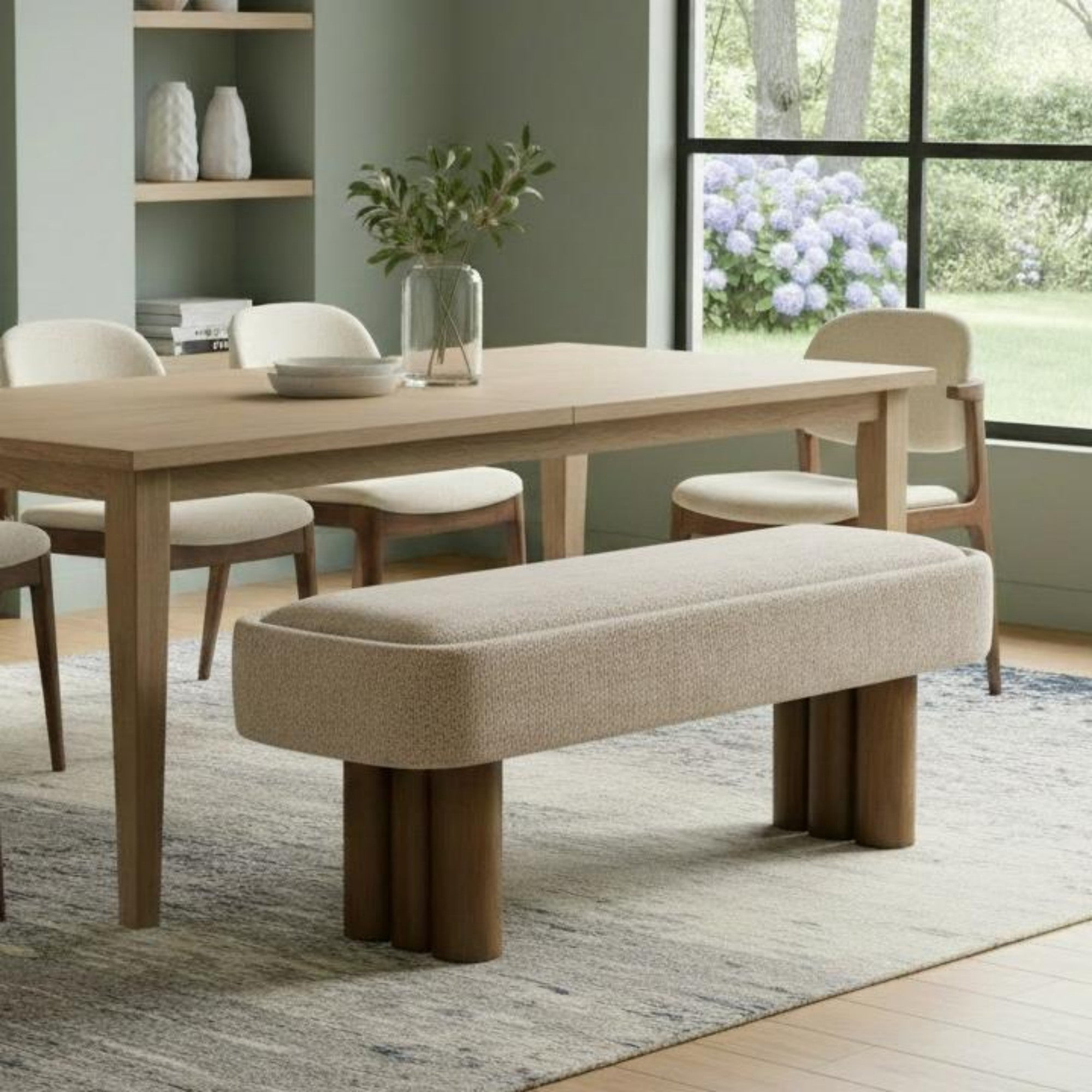 Sailvan 51.57" Boucle Dining Bench,Upholstered Kitchen Seating with Walnut Legs,Modern Indoor Bench for Entryway and Living Room khaki