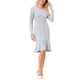 thumbnail image 2 of Vestido de cóctel elegante de mujer tipo sirena de manga larga de tweed, vestido ajustado L azul claro, 2 of 5