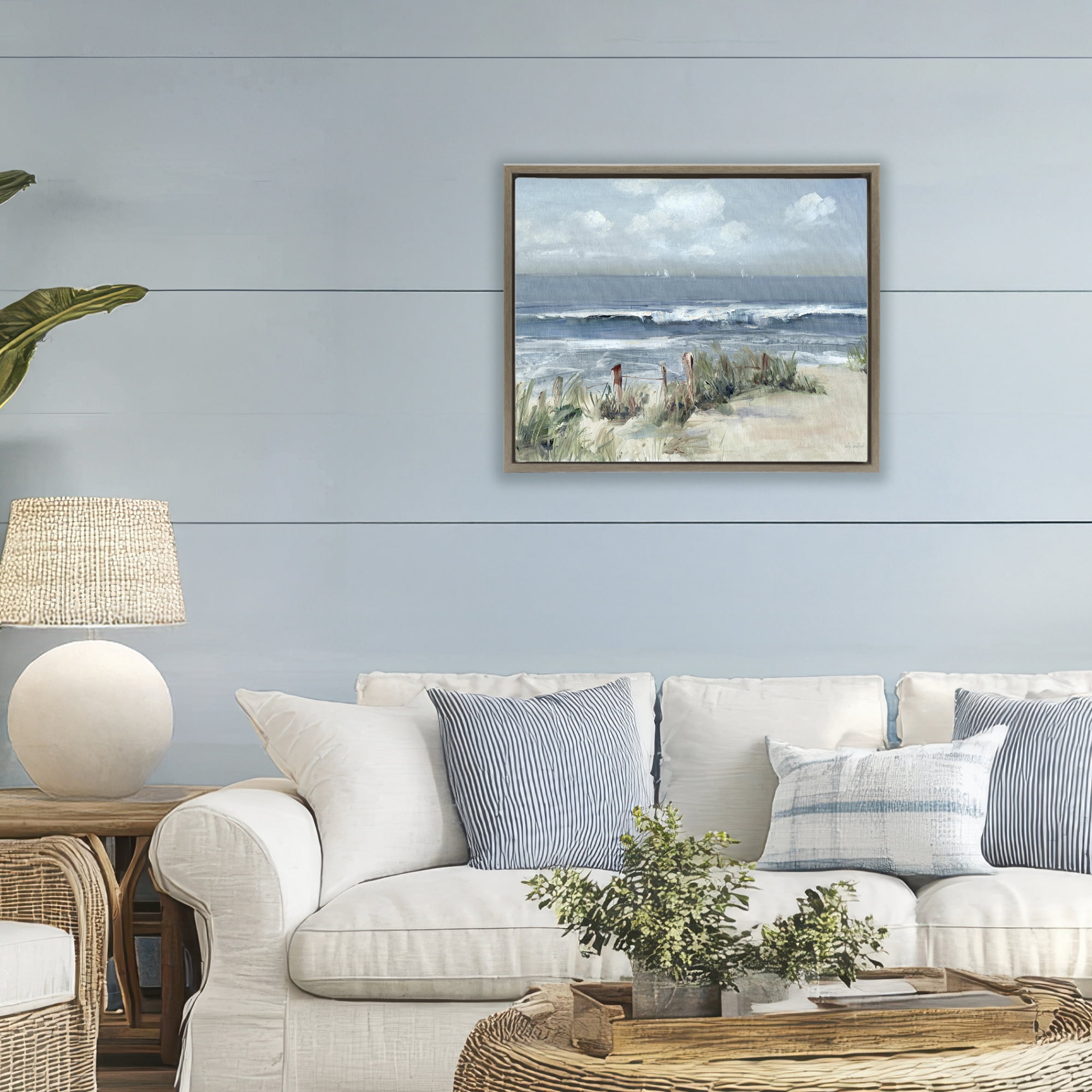 Stupell Industries Brushed Expression of Coast Brown Framed Floater Canvas Wall Art, design by Sally Swatland