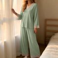 thumbnail image 5 of YYDGH Pajamas Sets for Women Two Piece Lounge Outfits Lace Trim V Neck Top Long Sleeve Tops and Wide Leg Pants Sleepwear Loungewear Nightwear Suit, 5 of 6