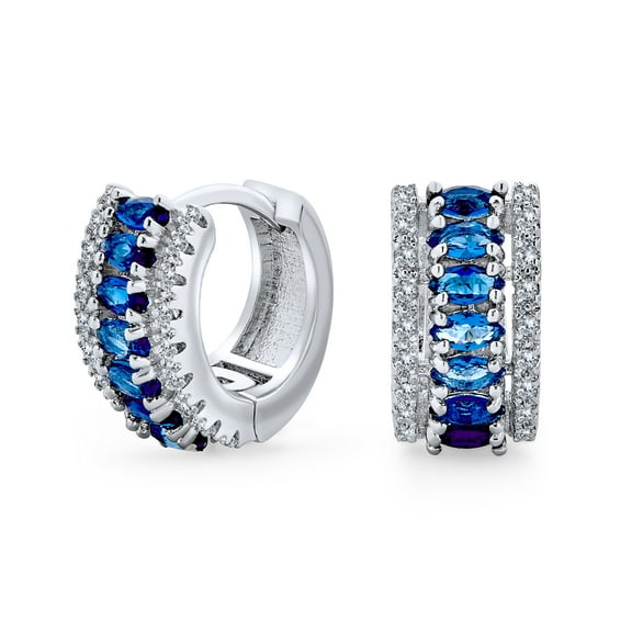 Bling Jewelry Womens Art Deco Style Royal Blue Clear CZ Edge Cubic Zirconia Huggies Mini Hoop Earrings