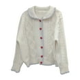 thumbnail image 4 of Bibifish Womens Cardigan Sweater Light Color Cable Knit Cardigan With Red Heart Pattern Button Casual Daily Wear Cute Trendy Lapel Neck Cardigan, 4 of 4