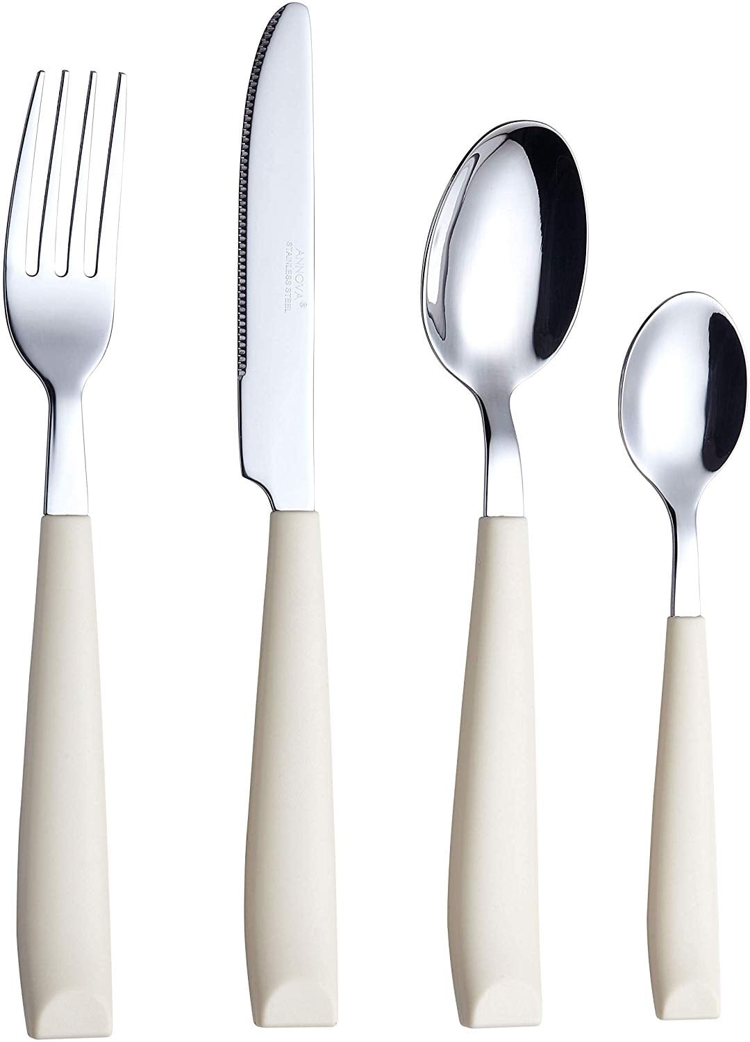 16 PCS Stainless Steel Silverware/Flatware Set With Colored Handles Cream