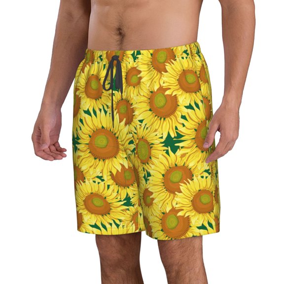 Uemuo Floral Sunflowers Pattern Men's Swim Trunks Hawaiian Beach Bathing Suit Swimsuits Beach Quick-Dry Shorts with Pockets-
