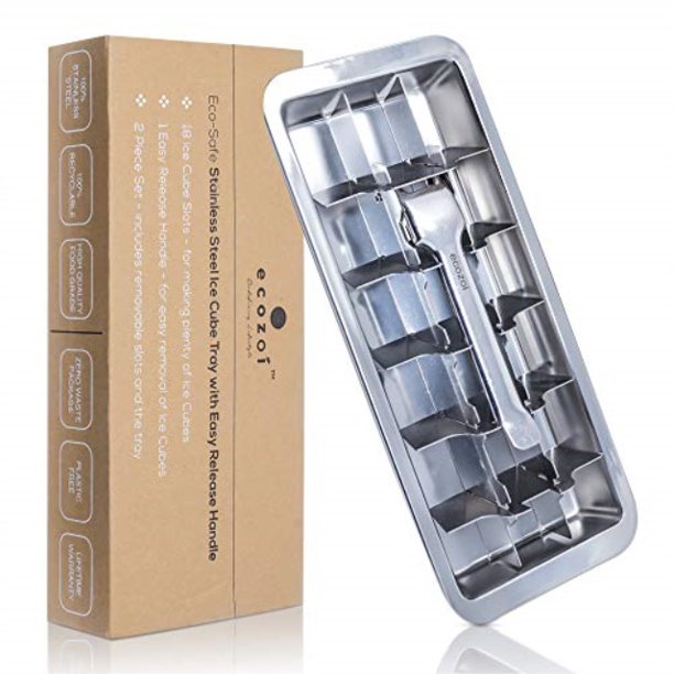 ecozoi Stainless Steel Metal Ice Cube Tray with Easy Release Handle