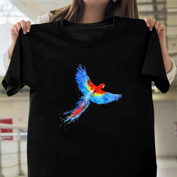Watercolour Colourful Scarlet Macaw And Parrot Themed Bird Unisex T-Shirt, up to 5XL