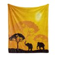 thumbnail image 1 of Safari Soft Flannel Fleece Throw Blanket, Wildlife AnimalsSun Beams Trees Print Art, Cozy Plush for Indoor and Outdoor Use, 70" x 90", Earth Yellow Dark Brown, by Ambesonne, 1 of 6