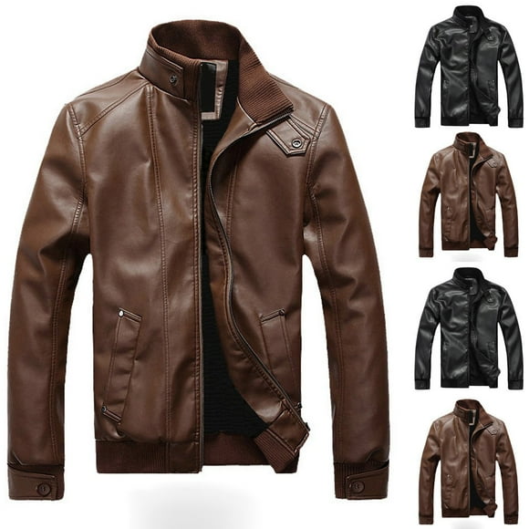 Gspmoly Men Tshirt, Men Winter Leather Jacket Biker Motorcycle Zipper Long Sleeve Coat Top Blouses Men Top Clearance Items