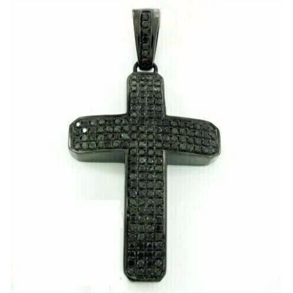 2.50Ct Round Cut Lab Created Black Diamond Cross Men's Pendant 14k Black Gold Plated