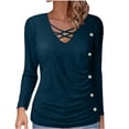 thumbnail image 2 of ITSAME Long Sleeve Shirts for Womens, Plus Size Pullover Soft V-Neck Tunic Tops Fall Casual Blouse Blue 2XL, 2 of 6