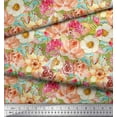 thumbnail image 2 of Soimoi Green Cotton Cambric Fabric Anemone & Roses Floral Print Fabric by the Yard 56 Inch Wide, 2 of 3