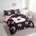 thumbnail image 3 of Feelyou Pink Initial B Letter Bedding Comforter Set 7 Pieces, Princess Cartoon Ribbon Full Bedding Set, Fashion Buffalo Bowknot Reversible Fitted Sheet Flat Sheet, Ultra Soft Bedroom Decor, 3 of 7