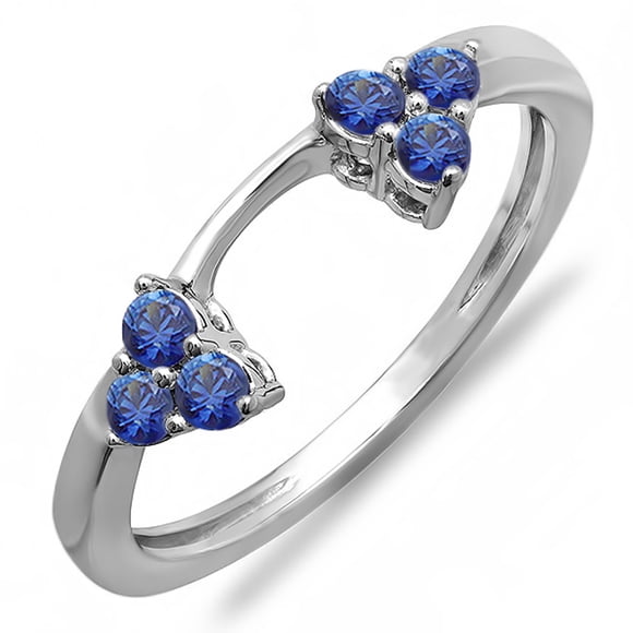 Dazzlingrock Collection 0.30 Carat (ctw) 18K Round Blue Sapphire Wedding Ring Matching Guard Band 1/3 CT, White Gold, Size 6