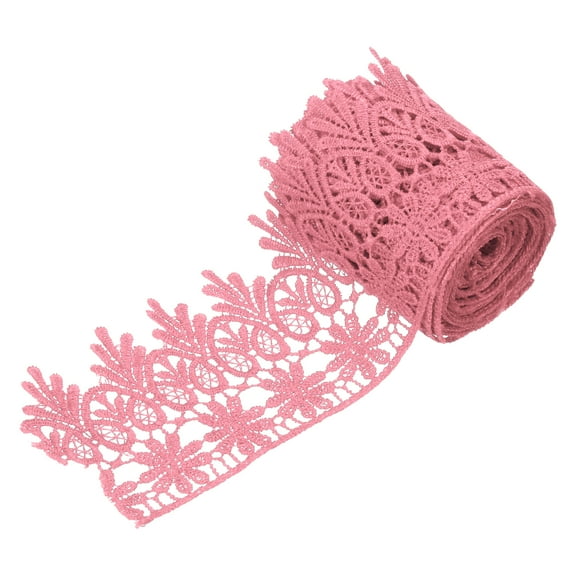 Uxcell 3 Inch Wide 3 Yard Lace Ribbon Floral Pattern Dark Pink Embroidered Edge Lace Trim Ribbons for Sewing Making, DIY Crafts, Gift Wrapping, Wedding Decor