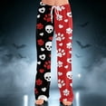 thumbnail image 2 of IYYVV Halloween Pajama Pants for Women Stretch Drawstring Lounge Pants Casual Pumpkin Ghost Printed Wide Leg Pjs Bottoms Red M, 2 of 5