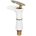 thumbnail image 4 of G1/2 grifo de baño lavabo grifo de lavabo de baño cascada grifo de un solo orificio para casa edificio de oficinas estilo corto blanco y dorado con mango dorado, 4 of 8