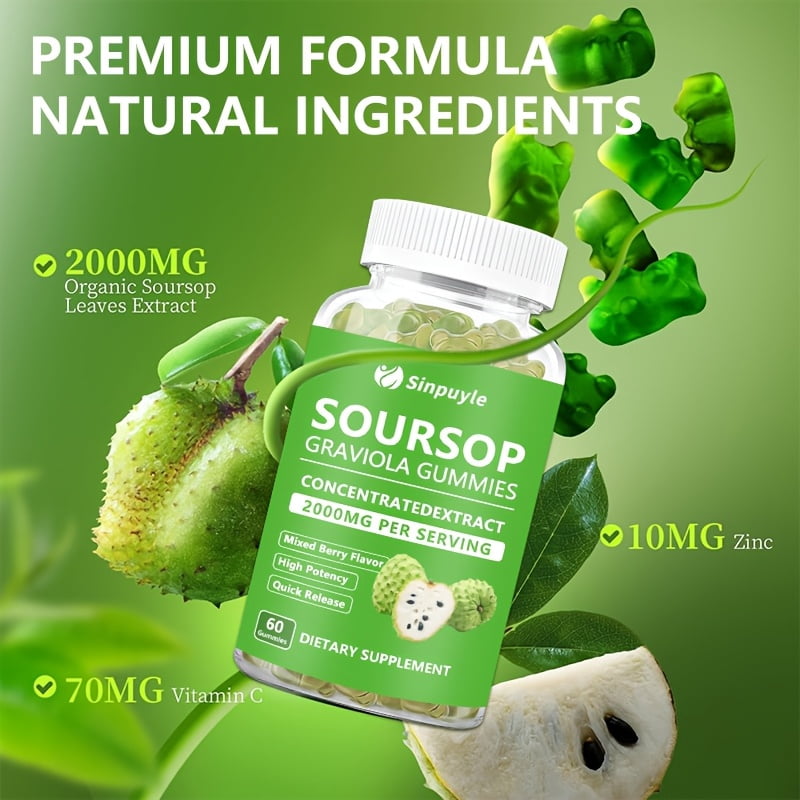 Soursop Graviola Gummies 2000mg Per Serving, 60 Count - Mixed Berry Flavor High Potency Immune Support Supplement