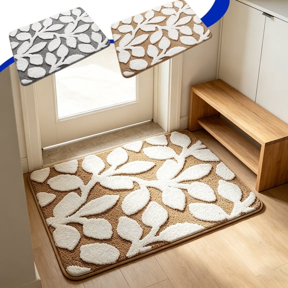 Aoznliie Bathroom Rugs, Leaf Pattern Soft Microfiber Bath Mat, 20x31 inch Non Slip Washable Absorbent Bath Rugs for Bathroom,Brown