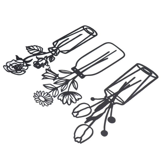 Arte de pared de flores de hierro, 3 piezas de florero de metal, flores, florero de metal, arte de pared, decoración de pared de alambre de flores de hierro, alta capacidad