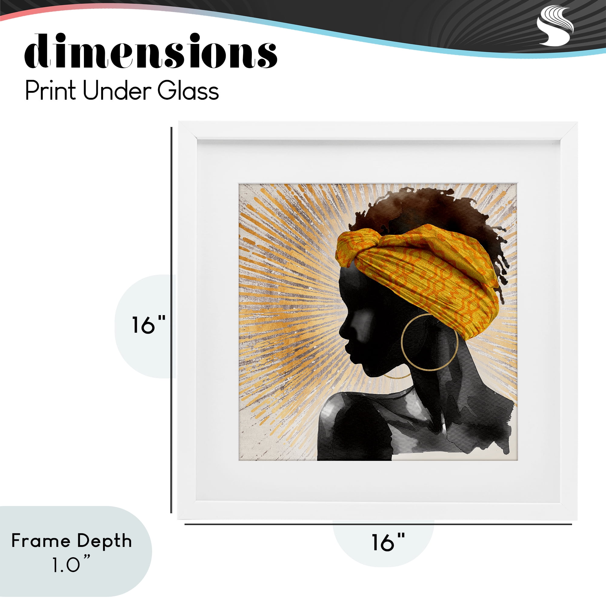 Stupell Industries Golden Sunburst Profile with Headwrap White Framed Print Under Glass, design by CAD Designs