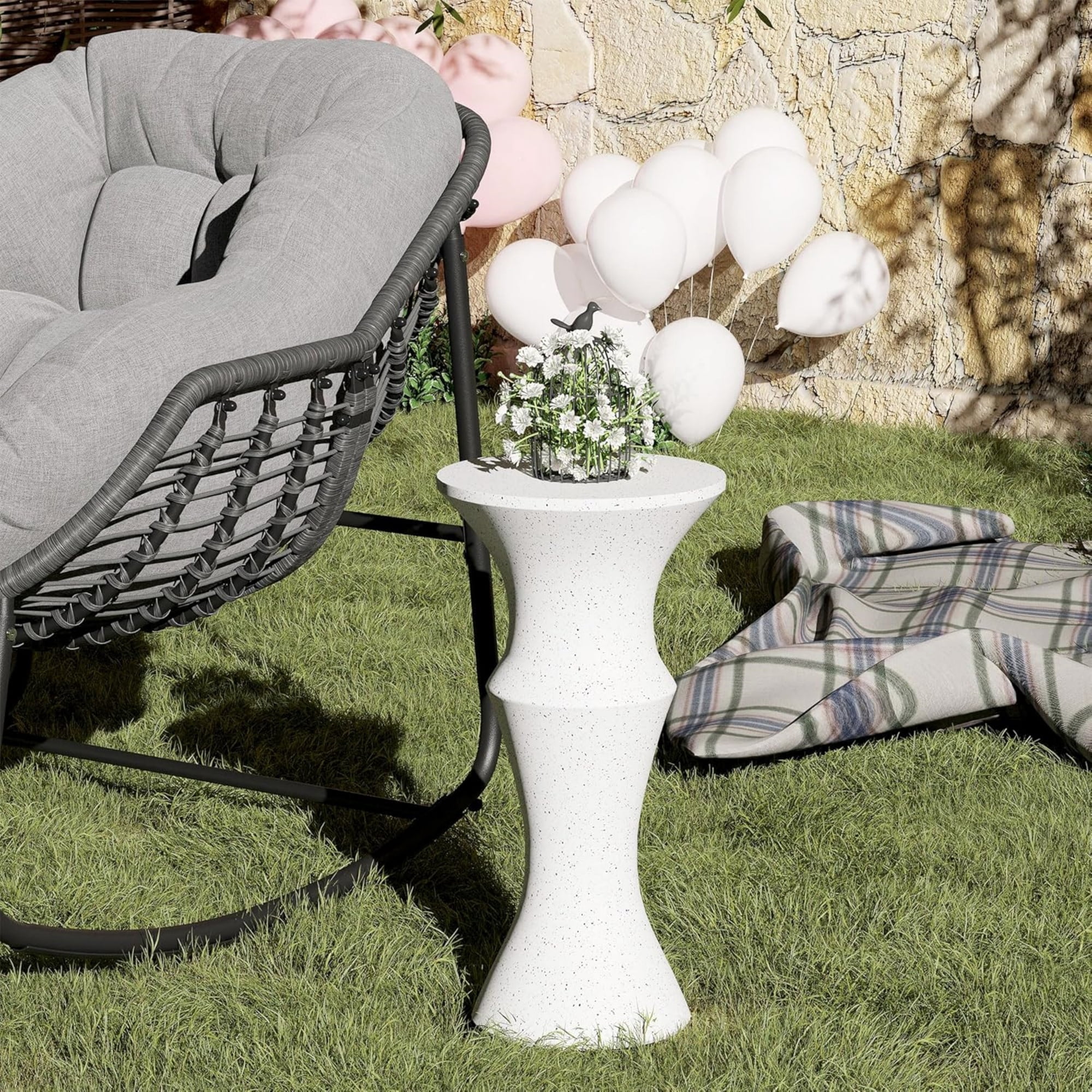 T-Patio Round Outdoor End Table, Decorative MGO Classic Side Table, White, Set of 1