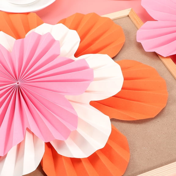 FUEENIRVA 9-Piece Orange Paper Flower Decorations Set with Fan Wall Hangings for Party, Wedding, and Celebration Decor