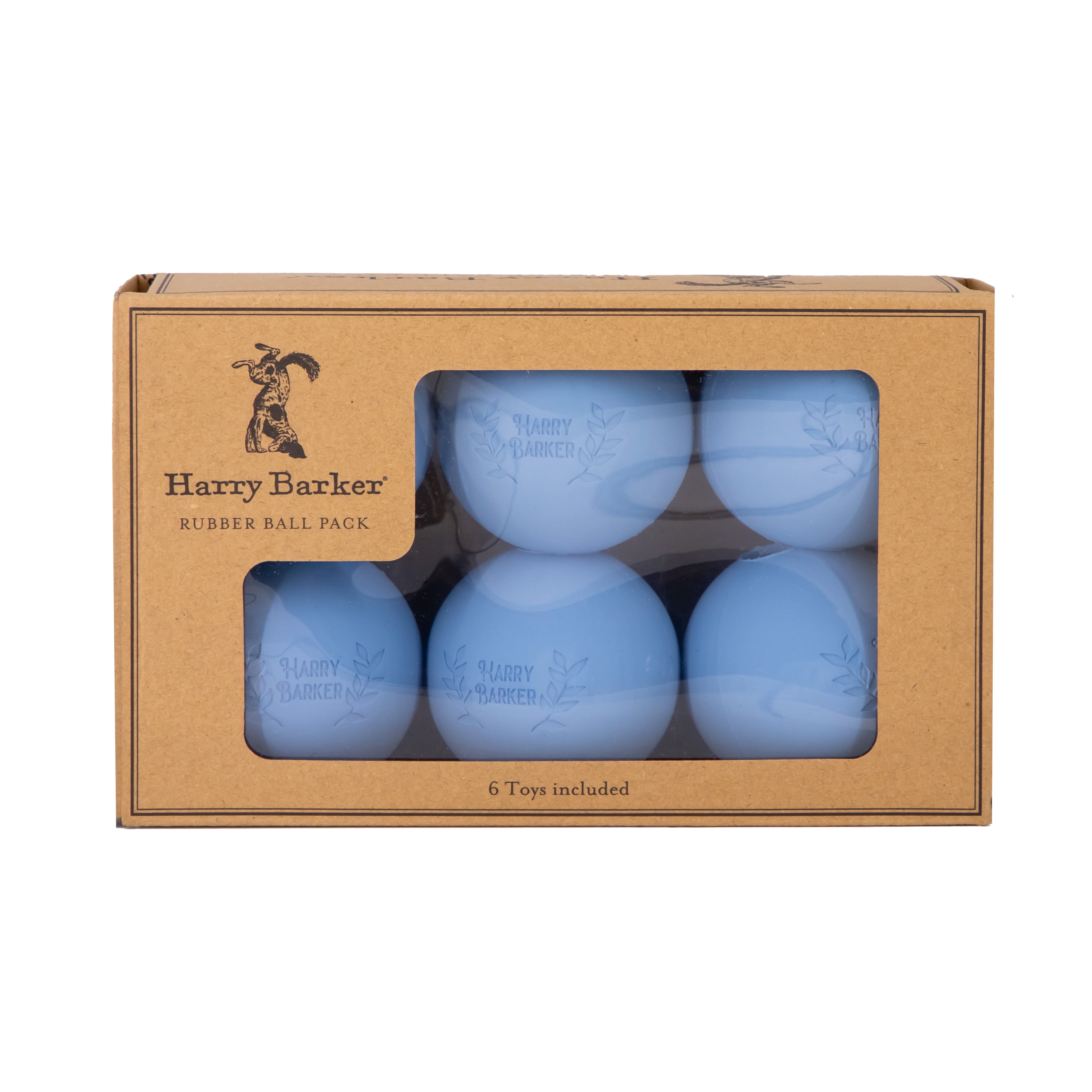 Harry Barker 2.5 Inch Durable All-Natural Rubber Dog Ball 6 Pack Set, Blue, Medium