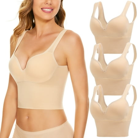 

Hunpta 3PCs Sports Bras For Women Solid Color Comfort Sleep Wire-Free Bralette Plus Size Non Removable Pads Shapewear Camisole